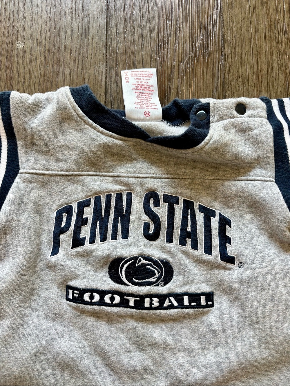 Vintage- Looking Penn State Gray & Navy Baby One-Piece Football Romper - Picture 3 of 4